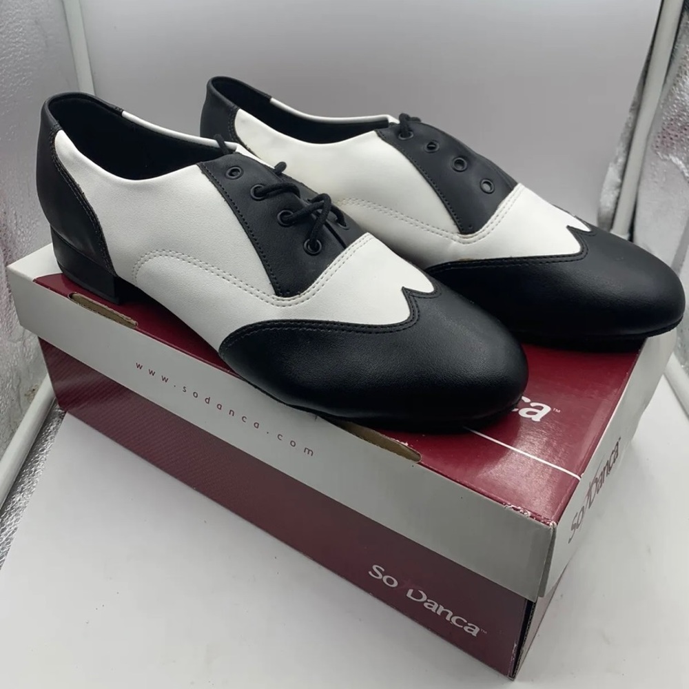 So Danca Black & White Leather JZ95 Dance Costume Character Shoes  NEW IN BOX